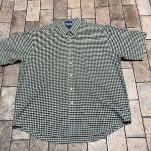 Towncraft Men’s Green Plaid Casual Button Down Short Sleeve Shirt Size L